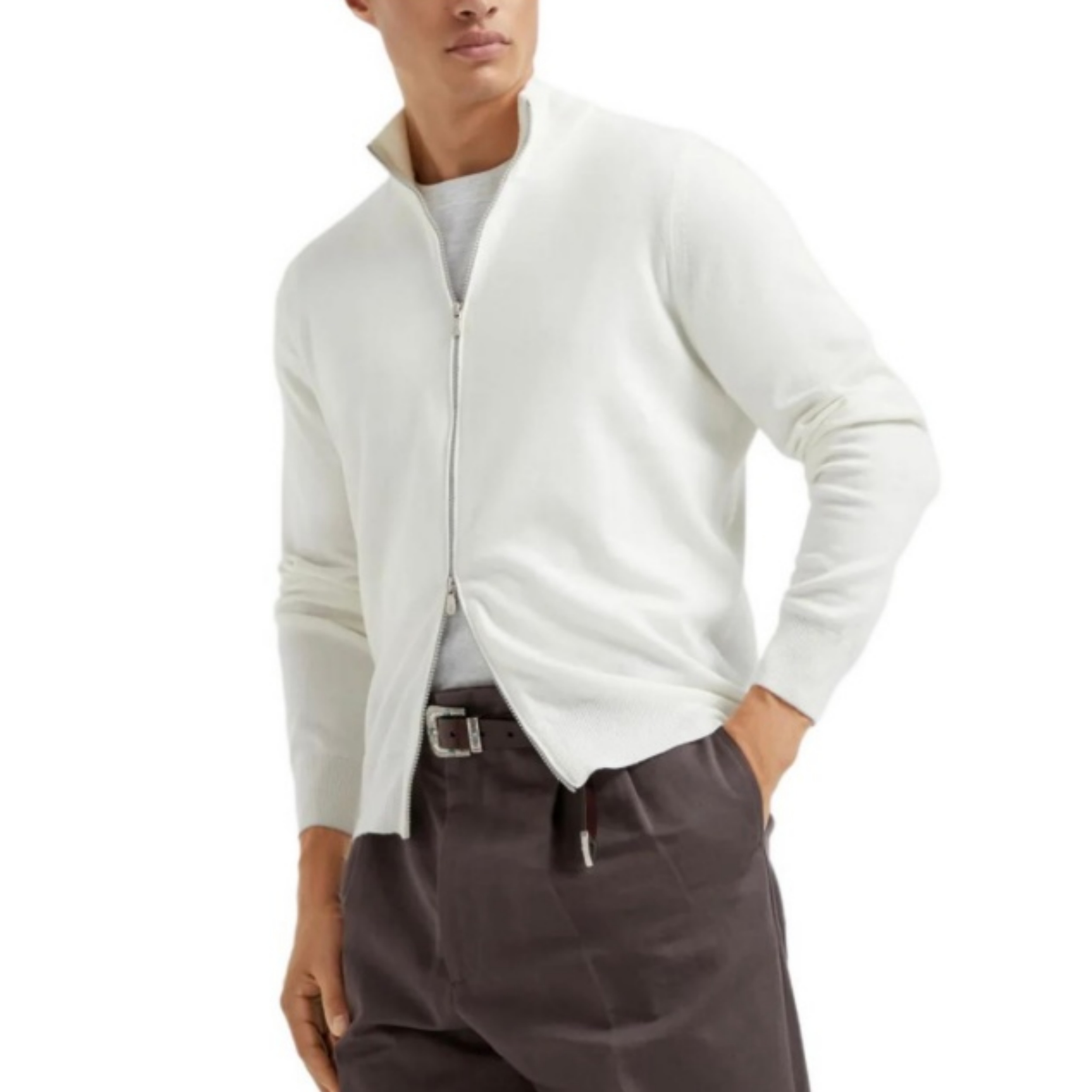 brunello cucinelli wool cashmere zip cardigan